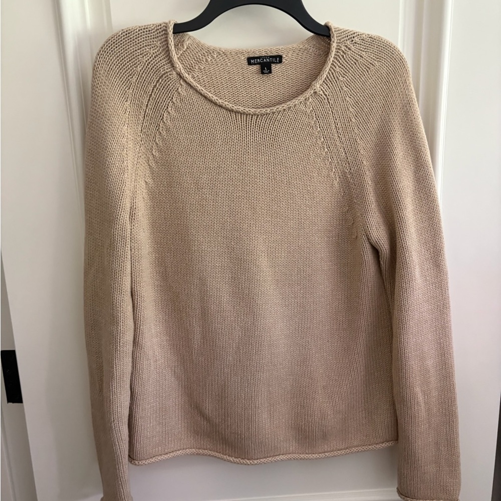 Cream Crew Neck Sweater with Smooth Knit